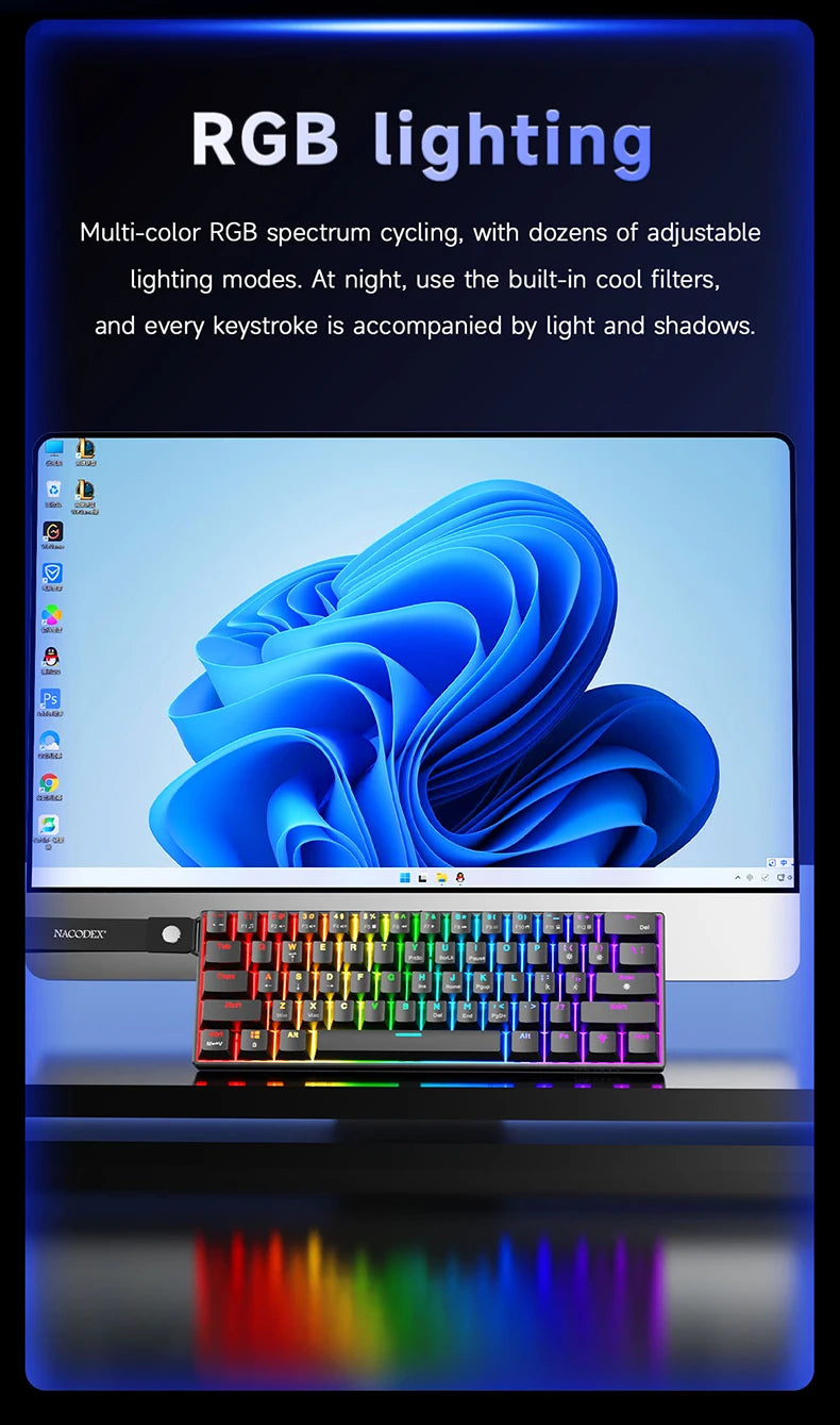 AJAZZ NK61 Wired Mechanical Keyboard, Mixed Backlight, Compact Mini Layout, Detachable USB-C Cable, Keycap Puller Included