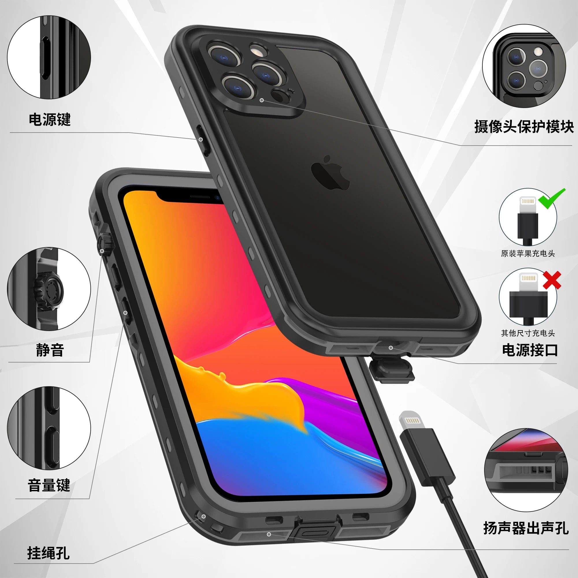 For iPhone 16 15 14 Plus 13 12 11 Pro XS Max XR IP68 Waterproof Phone Case Dustproof Diving Swim Surfing Cover Screen Protector