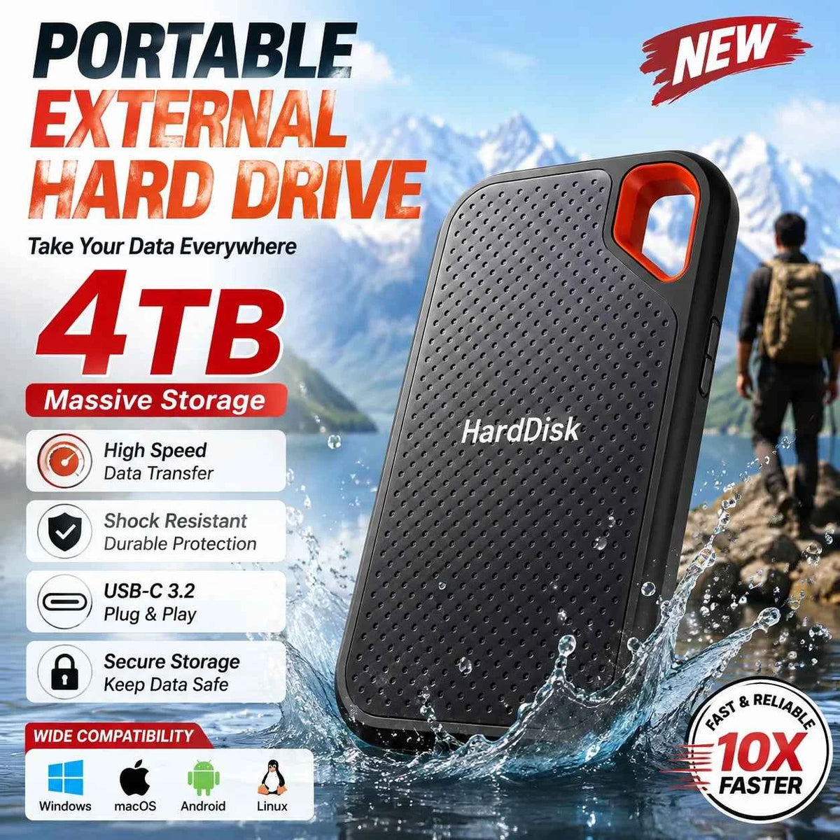 2TB Portable SSD External Solid State Drive USB-C Fast Storage Device for Laptop Mac PC Phone Backup Data