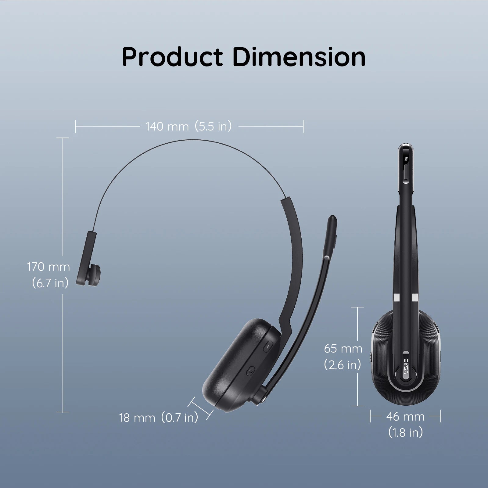 EKSA - H5 Bluetooth 5.0 Headsets, PC Wireless Headphones, 2 Mics ENC Earphones, with Charging Base USB Dongle for Office