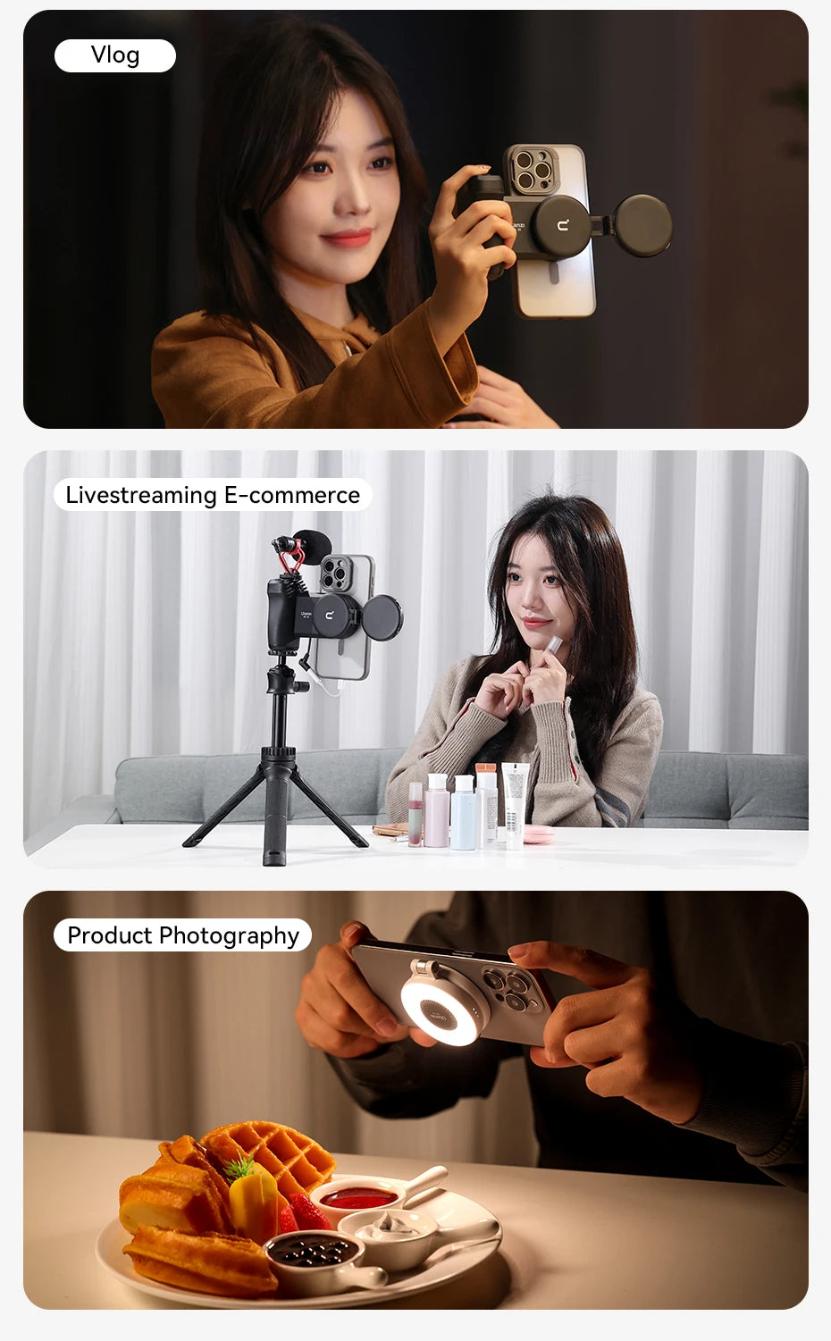 Ulanzi LM19 MagSafe Light CRI 95+ for Vlog Livestream Photograph Bi-Color Flip Fill Light Suitable for Magnetic Mobile Phones