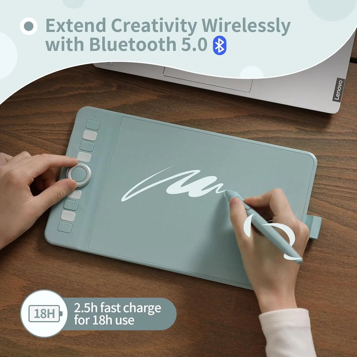 GAOMON Wireless Graphics Tablet WH851 Bluetooth 5.0 Connectivity 16K Levels Pen 8x5 Inch Type-C Drawing Tablet with Sleeve Glove