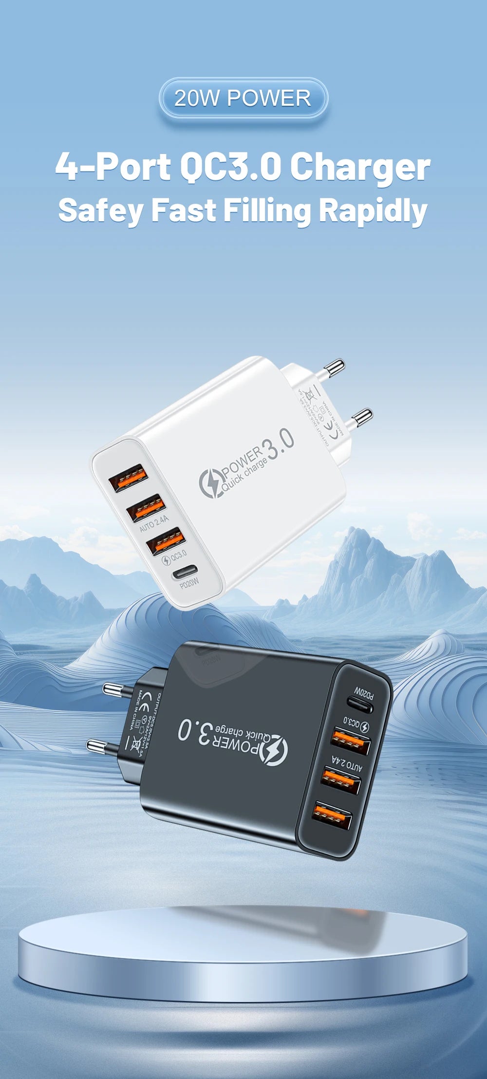 Total 20W Multi Port Wall Charger USB PD Adapter For Xiaomi iPhone 13 12 for Samsung Mobile Phone Plug Charging