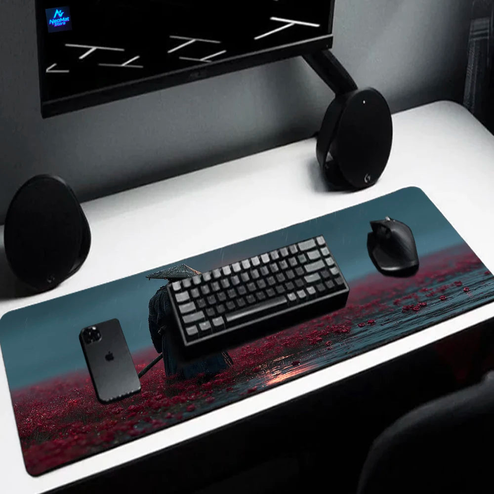 xl mouse pad samurai gaming mat 80x30 mousepad japanese large deskmat non-slip rubber carpet playmat computer table mat desktop accessories office carpet room decoration keyboard mat