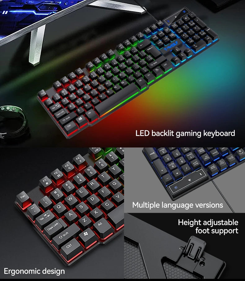 5-in-1 Set Gaming Combo Keyboard 4-color Breathing Light Mouse 3.5mm Gaming Headset Gaming Speaker Anti-slip Mouse Pad NEW HOT