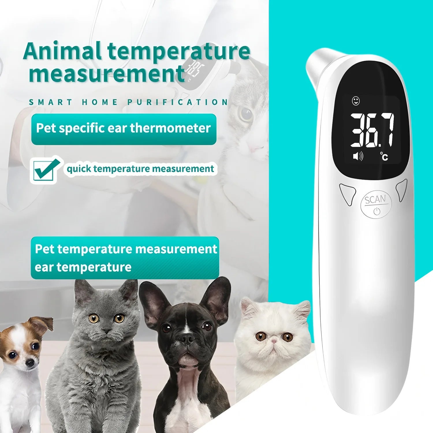 LCD Display Infrared Forehead Thermometer Fast Measure ℃/℉ IR Body Thermometer for PET Fever Detection