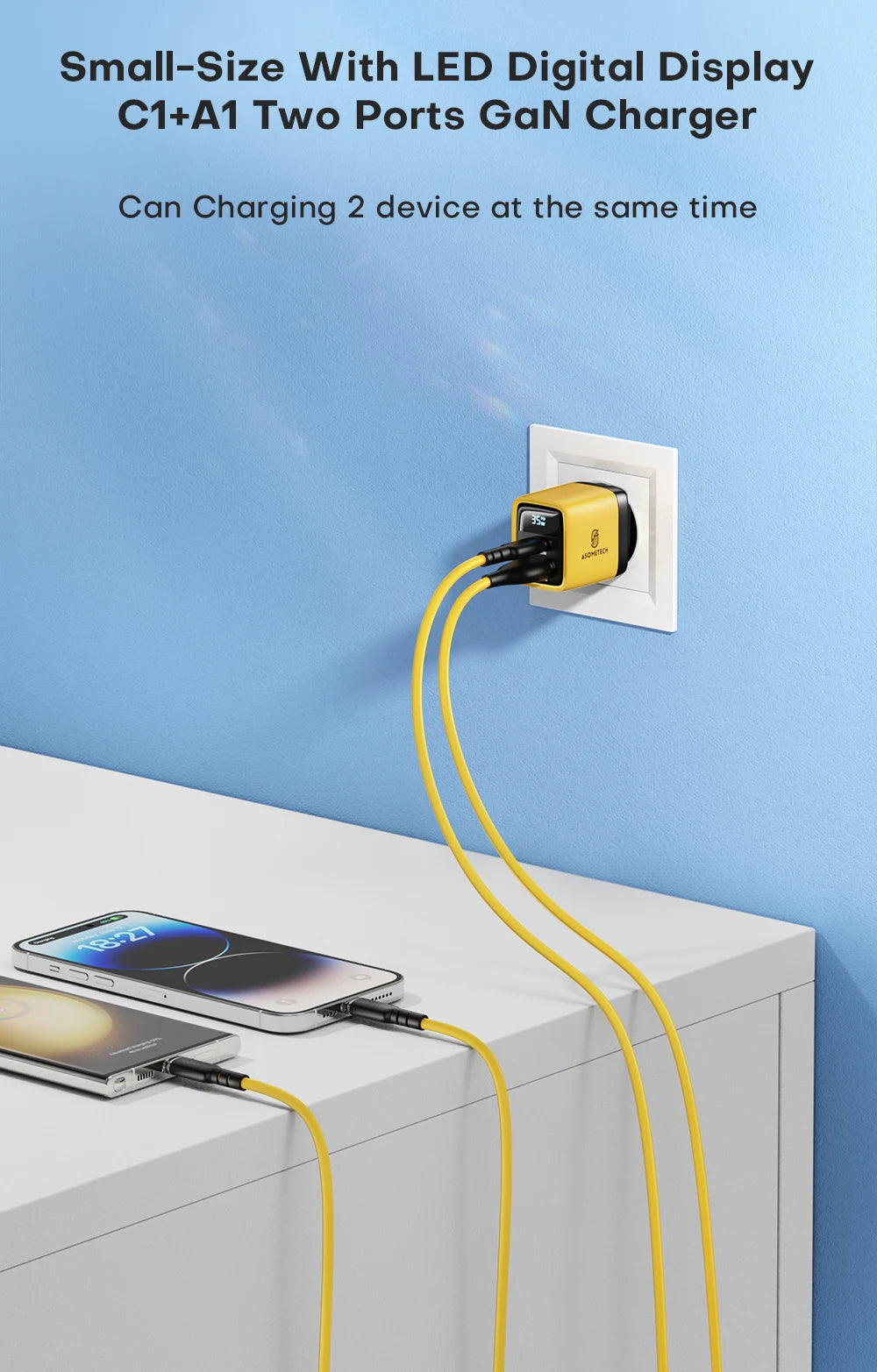 35W GaN Charger LED Display USB Charger for IPhone 14 Pro Samsung Xiaomi IPad Pro PD 3.0 QC 3.0 Quick Charger USB C Fast Charge