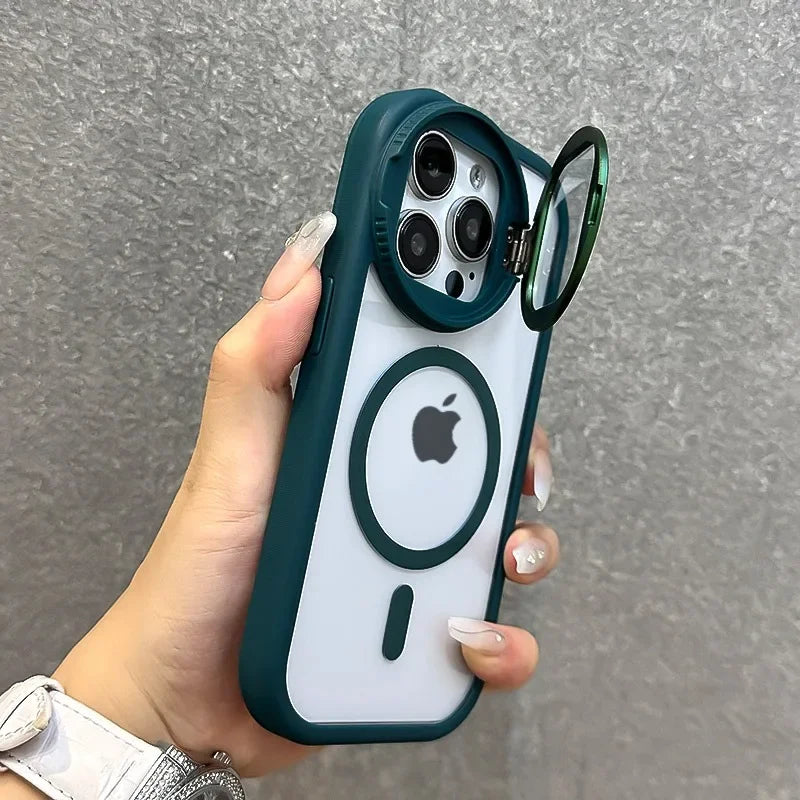 16 ProMax Flip Lens Bracket Magsafe Case for iPhone 16 15 14 13 12 11 Pro Max 16 Plus Fashion Nylon Lanyard Clear Magnetic Cover
