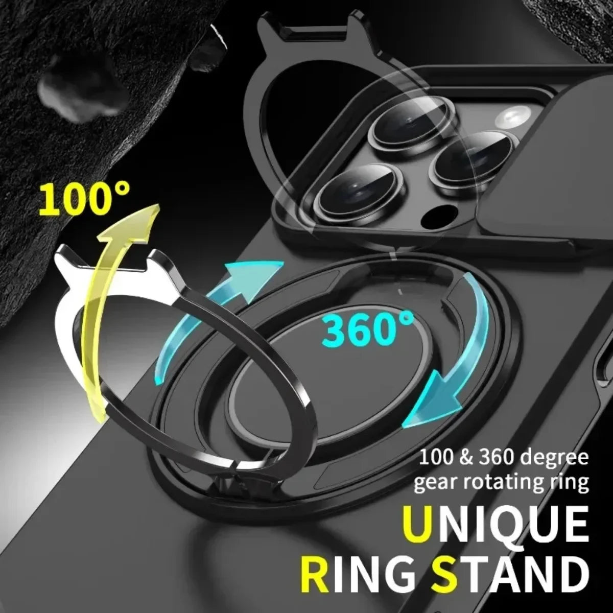 Armor Magnetic Bracket Case for iPhone 16e 16 14 13 12 11 15 Pro Max Plus With Lanyard Slide Camera Protection Shockproof Cover