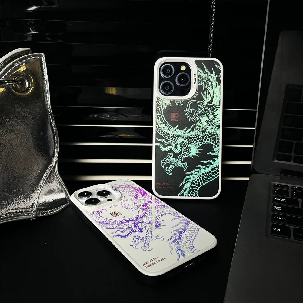 Luxury Fad Luminous Dragon Pattern Phone Case for iPhone 16 Pro Max 15 14 13 12 11 Shockproof Anti-Drop Glow in The Dark Cover