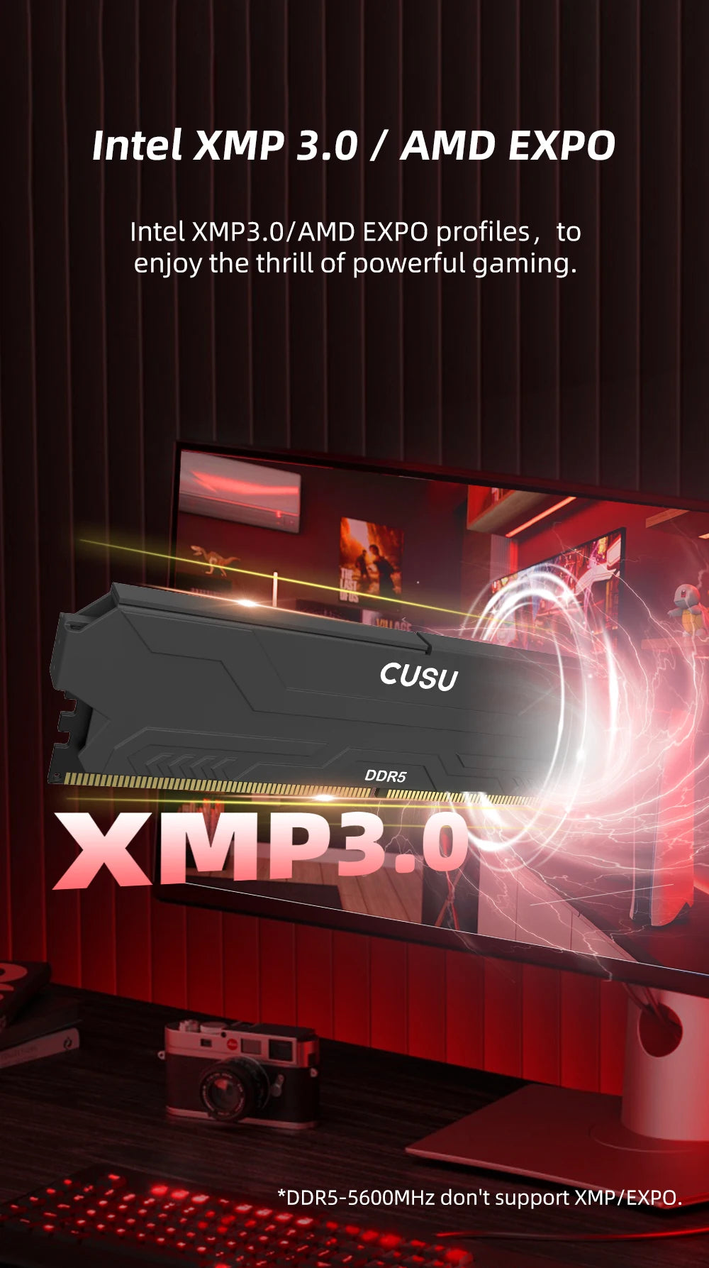CUSU RAM DDR4 8GB 16GB Memory 3200MHz 3600MHz DDR5 5600MHz 6400MHz Desktop Ram 288pin Udimm for Intel AMD Motherboard