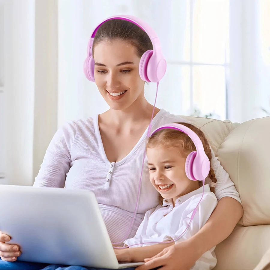 Wired Headphones with Microphone Foldable Adjustable Over Ear Kids Headphones for Girls Boys Children