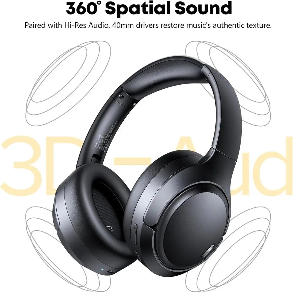 Extended Playtime Hybrid Noise Cancelling Over-Ear Bluetooth Headphones with 6 ENC Mics and Hi-Res Audio
