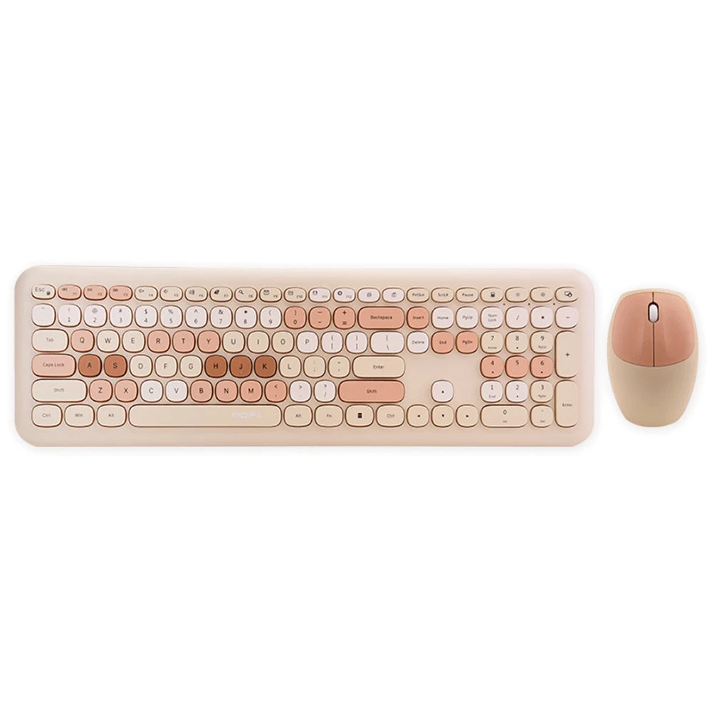 Modern Mofii 666 Keyboard Mouse Combo Wireless 2.4G Mixed Color 110 Key Keyboard Mouse Set with Round Punk Keycaps for Girl