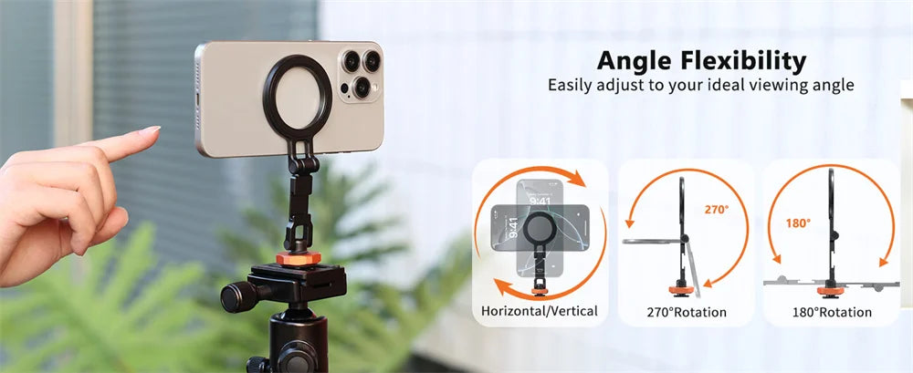 VRIG Magnetic Cold Shoe Mount Phone Holder W 1/4 Phone Tripod Mount for MagSafe iPhone 16 15 14 Samsung Camera Mic Light Monitor