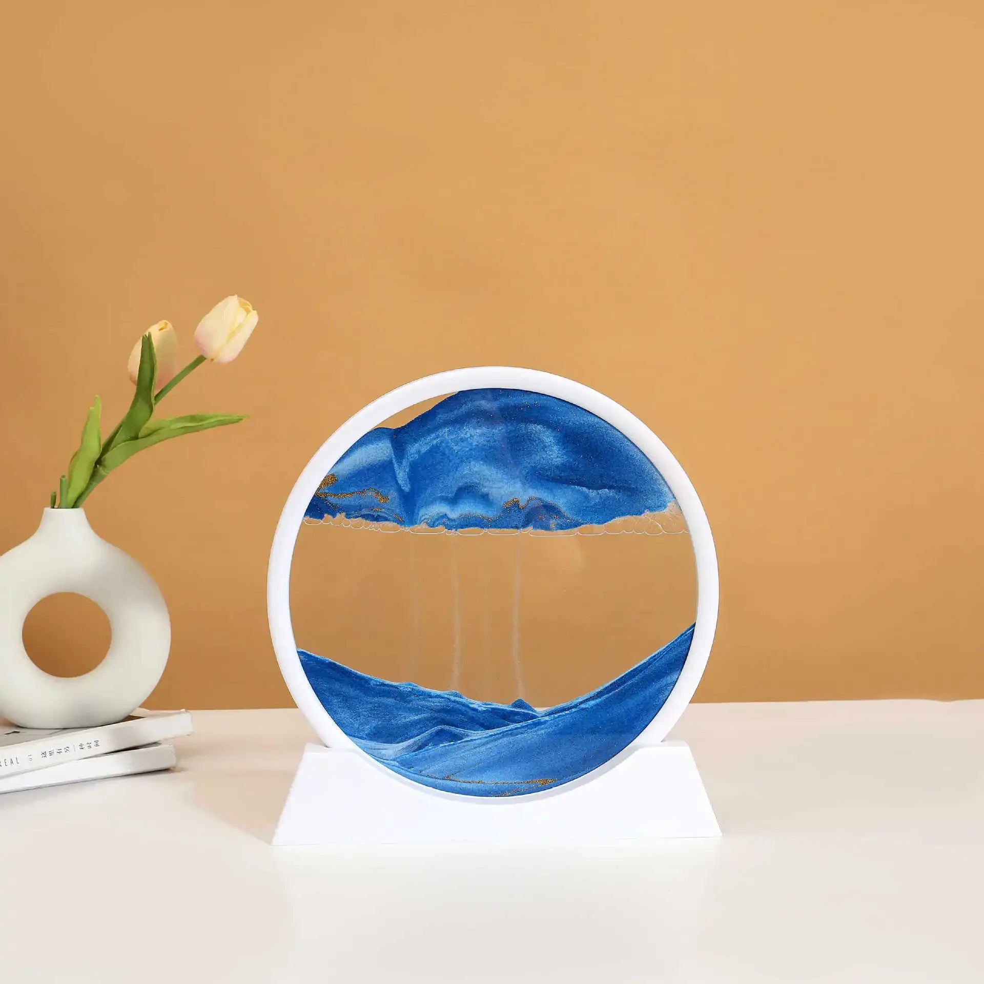 3D Sandscape Moving Sand Art Picture Round Glass Deep Sea Hourglass Quicksand Craft Flowing Sand Painting Office Home Decor Gift