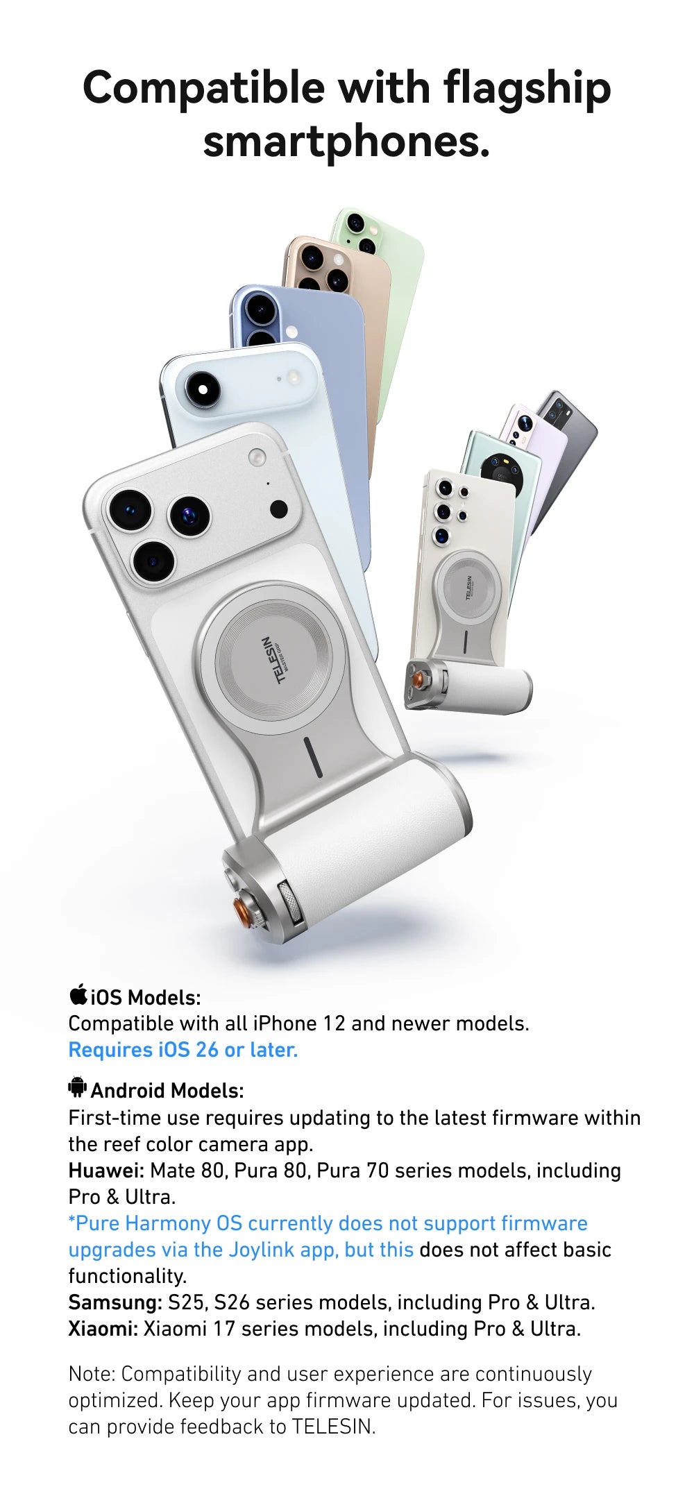 TELESIN Magnetic Phone Camera Shoot Hand Grip 3200Mha Powerbank Wireless Charging Phone Holder Shooting Aid for Iphone Andriod