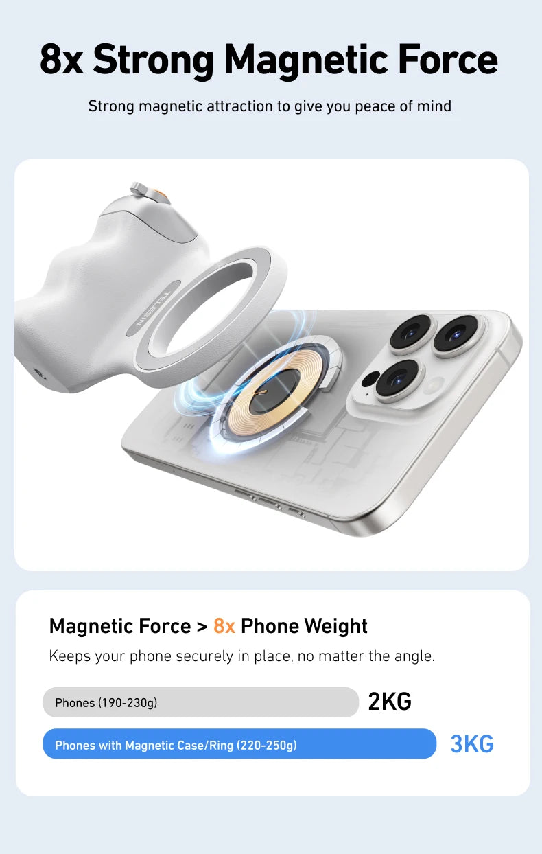TELESIN Magnetic Phone Camera Shutter Grip and Fill Light Set Shooting Aid Remote Control Handle for Iphone HUAWEI SAMSUNG Phone