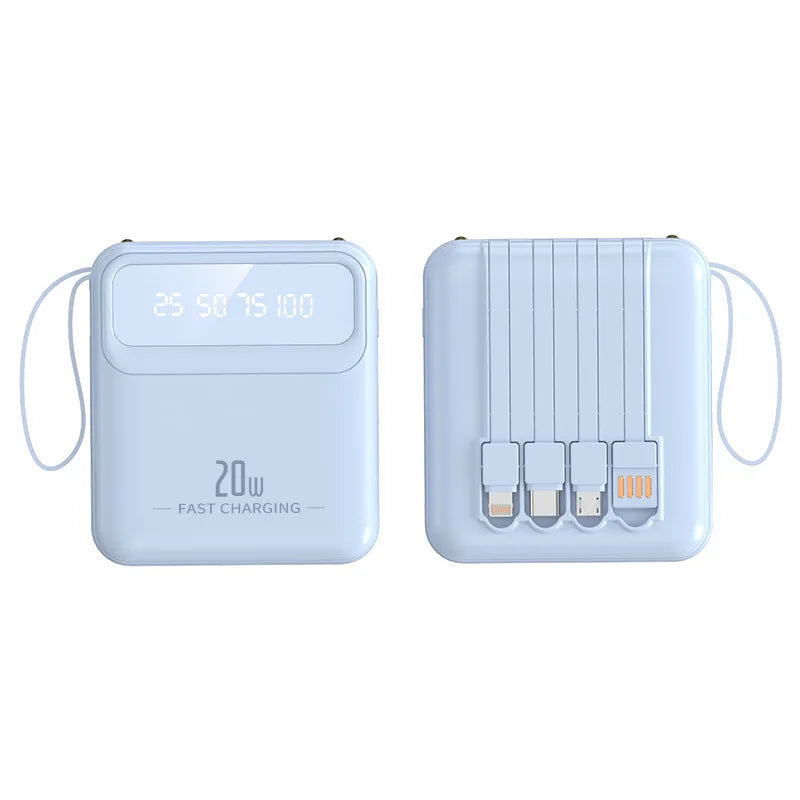 20000mAh 10000mAh Power Bank Built-in Cable Phone External Battery Powerbank Charger for Xiaomi Poco iPhone Samsung iPad