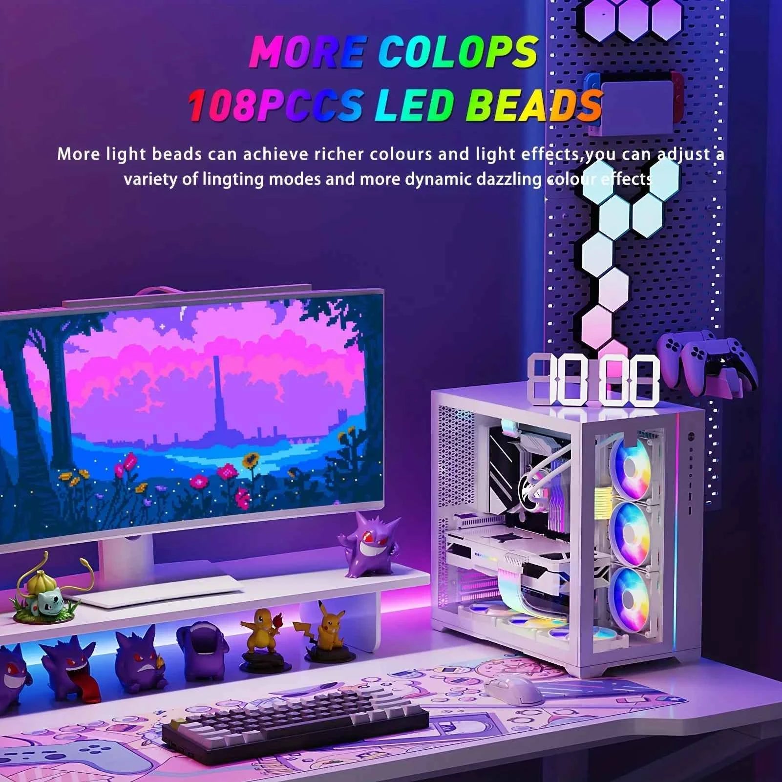 GQZJHOME 24PIN RGB ARGB Extension Cable Kit – 5V 3-Pin Motherboard Sync with 108 LED Beads