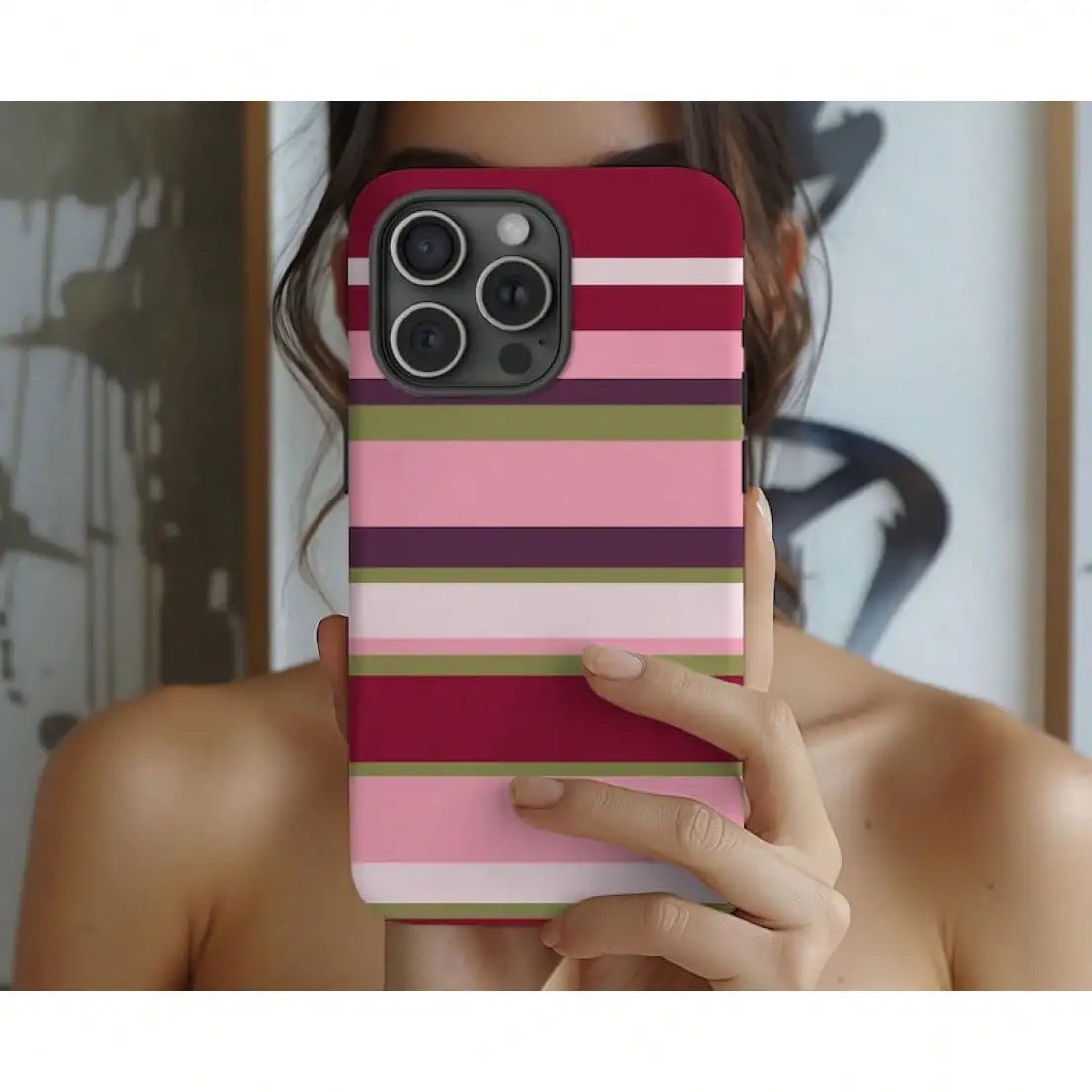 And Pink Striped Phone 16 15 14 13 And S25 S24 S23 Phone Cover Striped Phone Cases IphoneCreative Cartoon Phone, Shockproof And