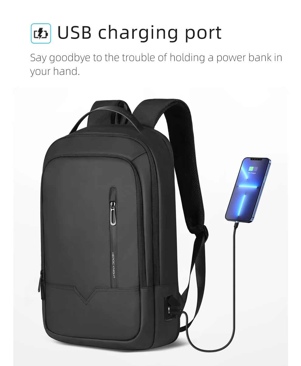 Heroic Knight Slim Man Laptop Backpack Waterproof School Bag With USB Charging For Boys Teenagers Luxury Backpack Men On Work
