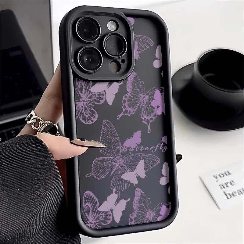 Black Butterfly Silicone Phone Case For iPhone 11 13 14 12 15 17 16 Pro Max Candy Color Soft Cover