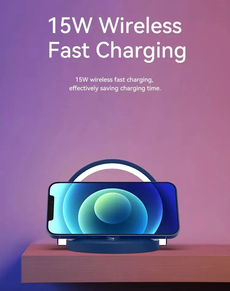 Private model foldable wireless charger 15W fast charging mobile phone bracket three-in-one creative night light wireless chargi