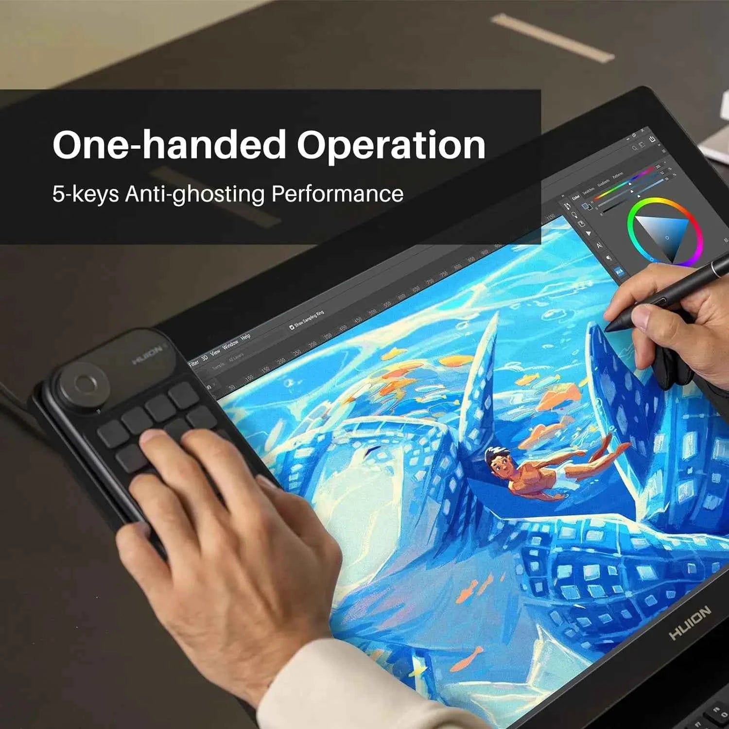 HUION Keydial Mini Wireless Keyboard, Bluetooth Connectivity Keyboard with Dial