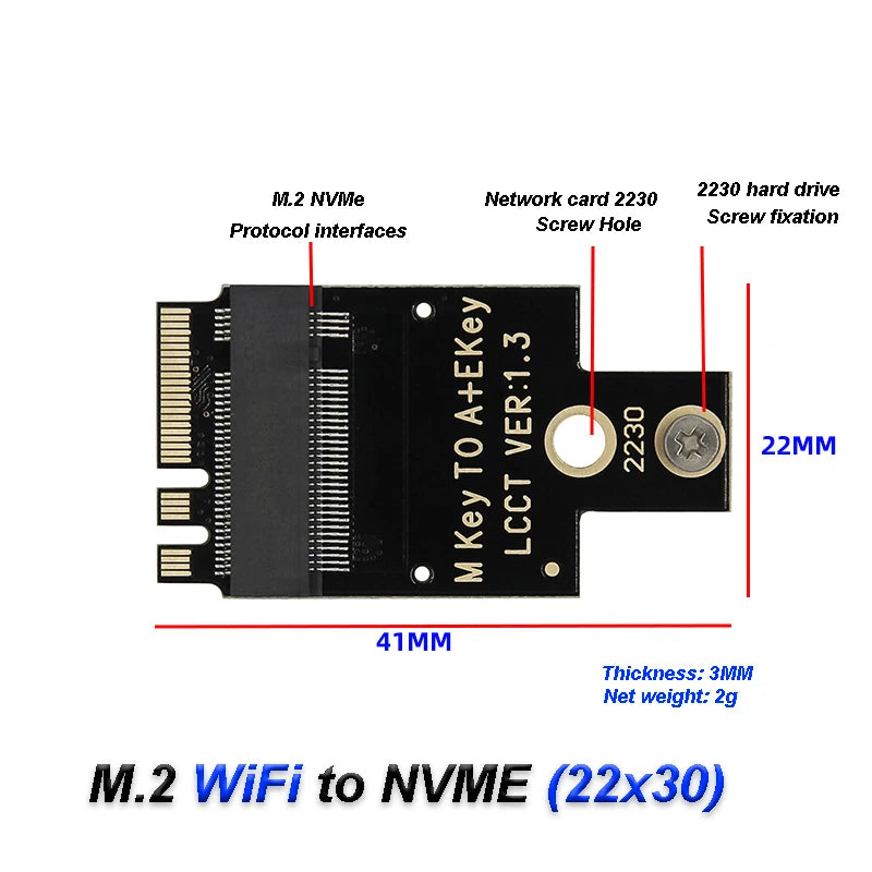 M.2 WiFi Wireless Network Card A+E Key Bit to 2230 2242 NVME Hard Drive M.2 NGFF SSD Adapter Card for Mini PC
