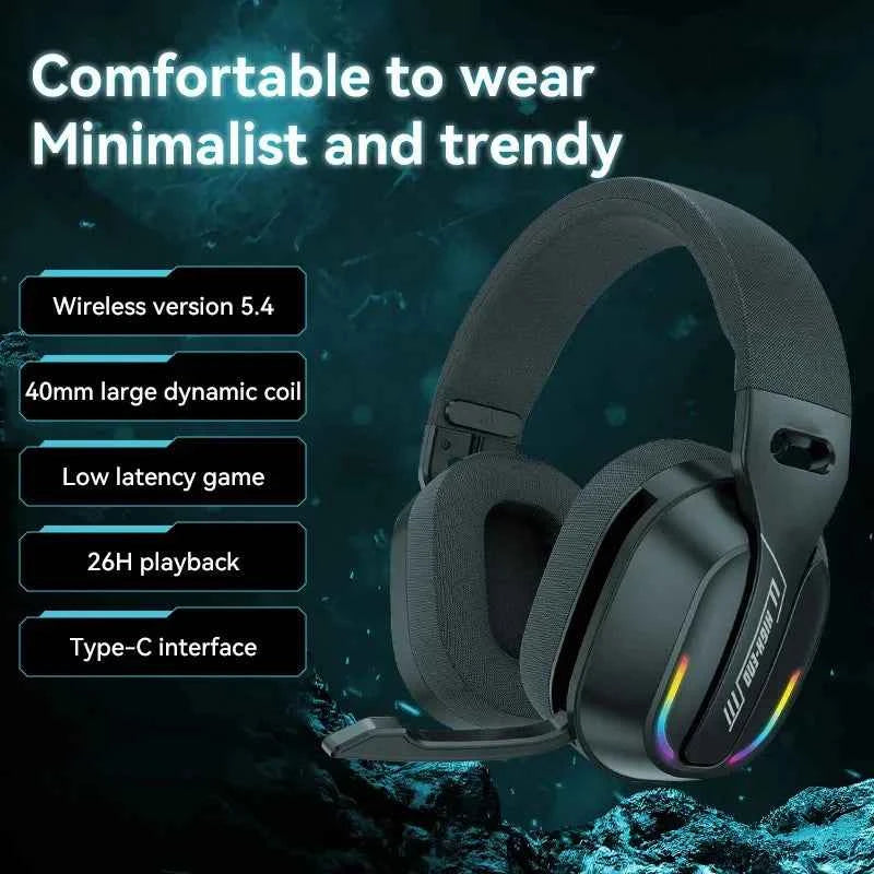 B500 Over Ear Wireless Headphones RGB Gaming Headset Bluetooth 5.4 Low Latency Deep Bass 60H Playtime for Gamer