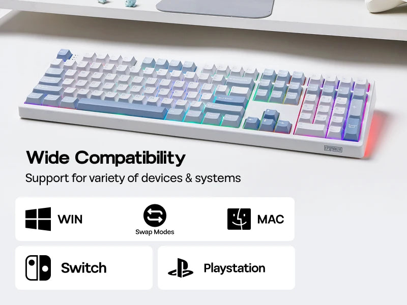 EPOMAKER TH108 100% Full Size Gasket Wired/BT/2.4Ghz Wireless NKRO Mechanical Gaming Keyboard 10000mAh Battery RGB Backlit