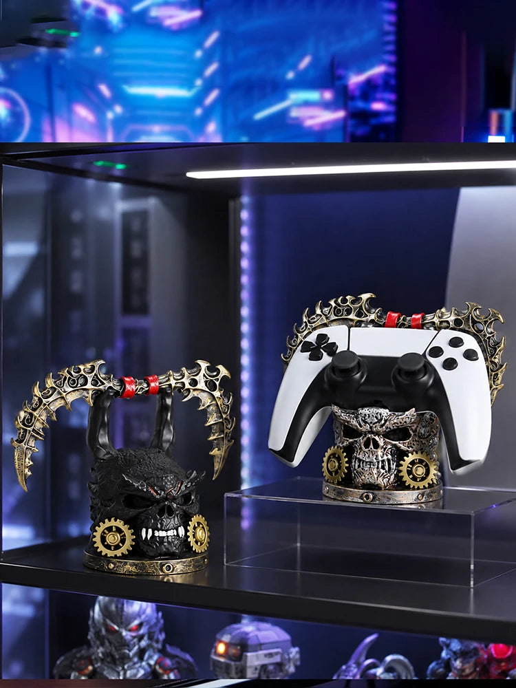 Gothic Skull Game Controller Stand Steampunk Resin Gamepad Holder Halloween Desktop Ornament Gaming Room Decor Gift for Gamers