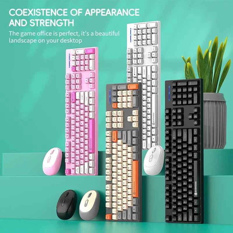 2.4G Wireless Keyboard Mouse Combo for Office Home - Battery Operated, 4 Color Options (Tricolor/Pink Popular) - Stable & Durabl