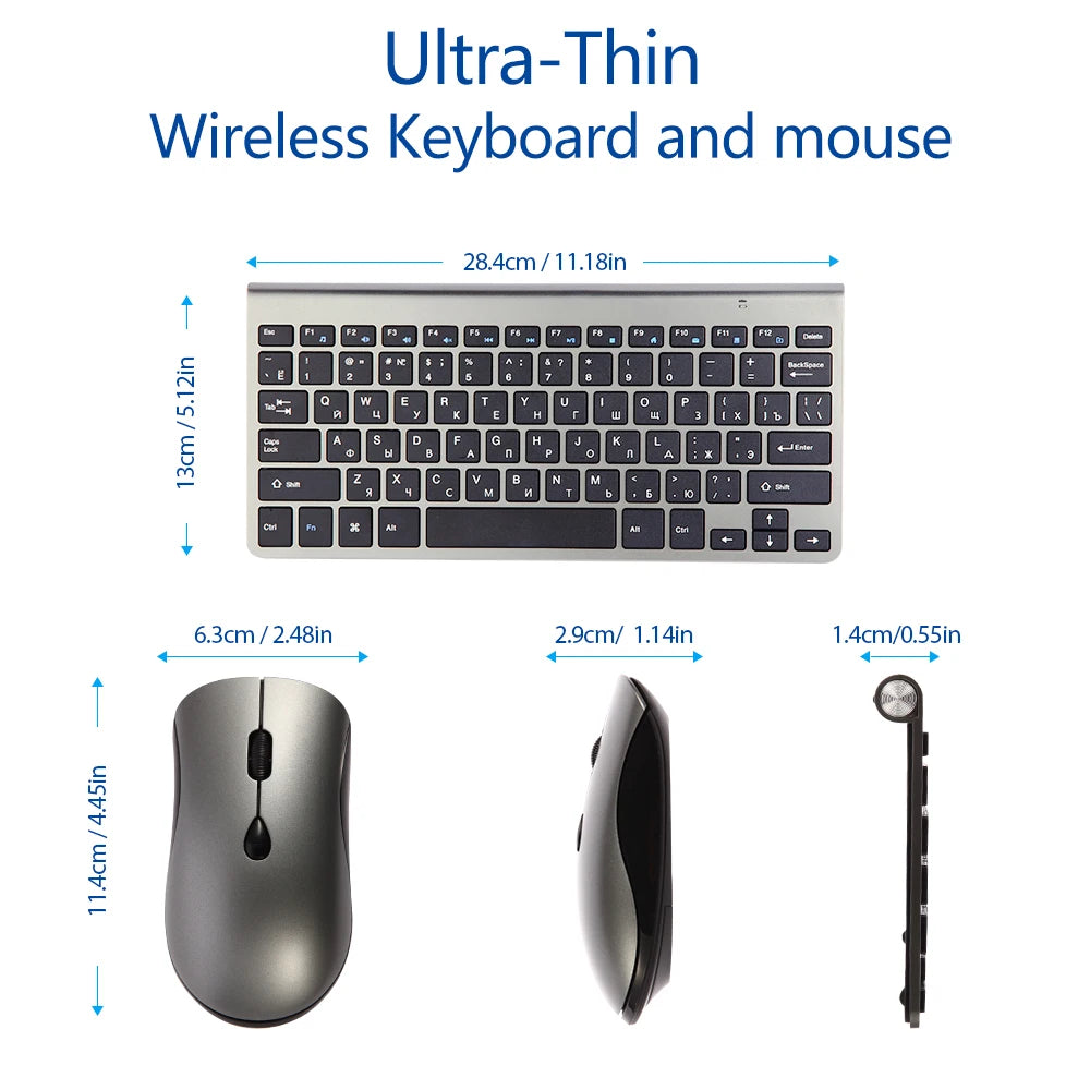 Mini Wireless Keyboard and Mouse 2.4G Protable Silent Mice Russian Korean Hebrew US Keyboard Kit for Laptop Mac PC TV Box