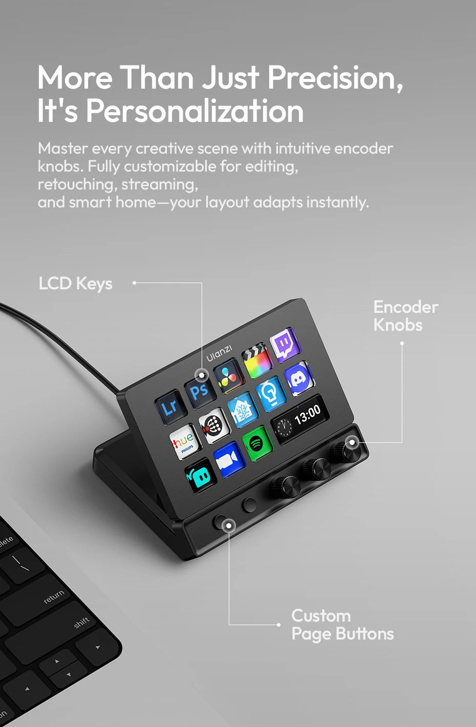 Ulanzi D200X All-in-One Creative Deck Desktop Control Hub for Video Photo Editing Smart Lighting Livestream Console Ecosystem