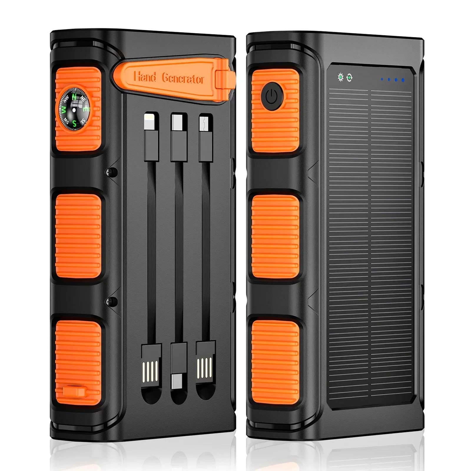 20000mAh Portable Solar Power Bank 20W Fast Charging USB C Hand-Crank Generator Dual LED Flashlights for Outdoor Camping Hiking