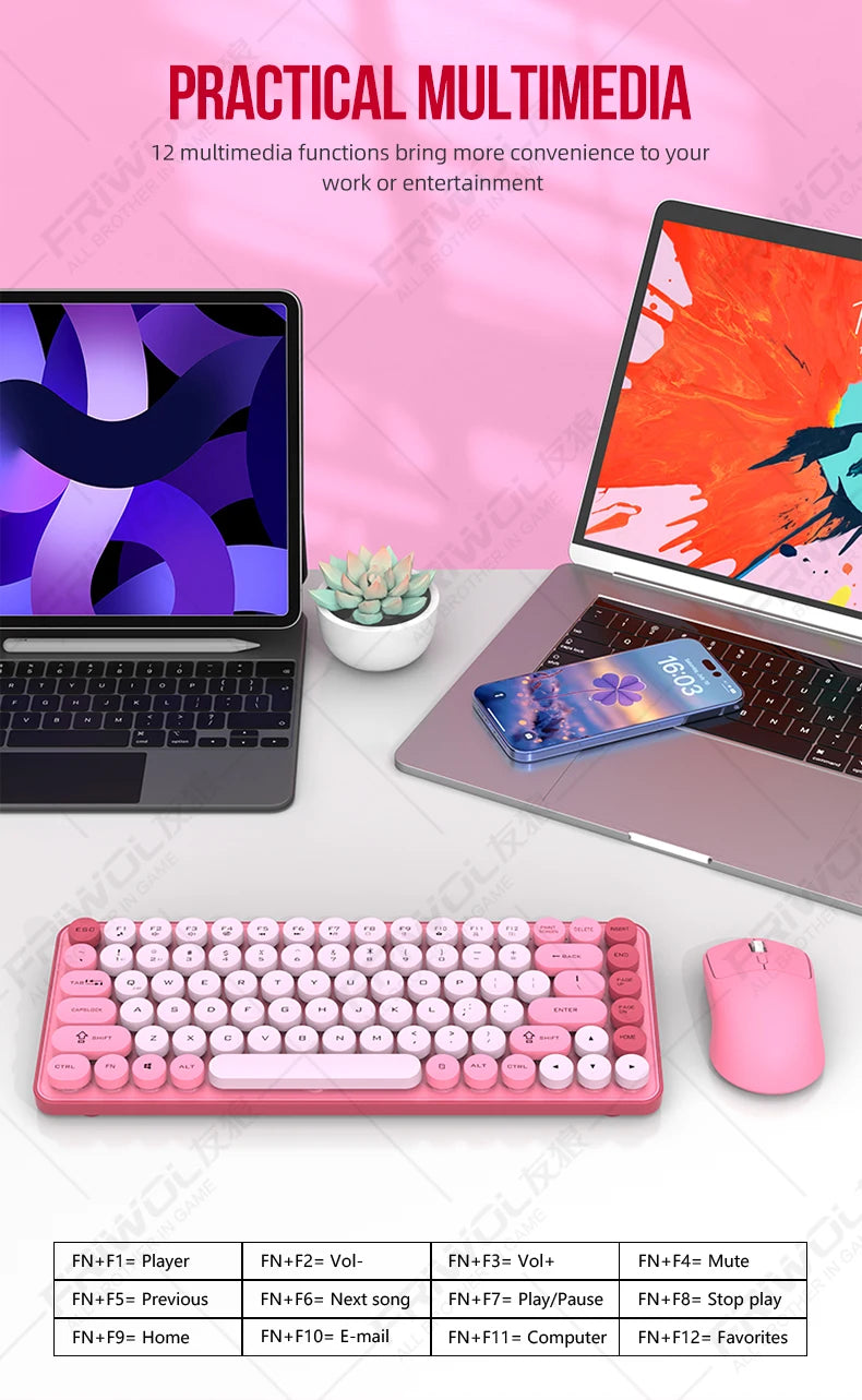 Friwol BT185 Bluetooth Wireless Keyboard Mouse Set Punk Keycap Laptop Desktop Office Mute Keyboard Mechanical Feel