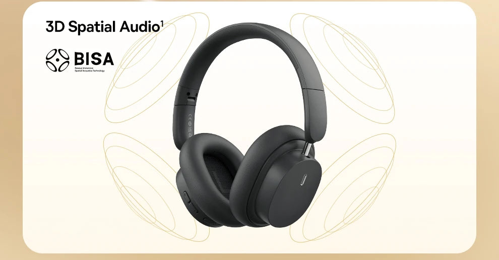 Baseus Wireless Headphones Bluetooth 5.3 HIFI Level Earphone 40mm Driver Foldable Over Ear Headsets 70H Playtime Spatial Audio