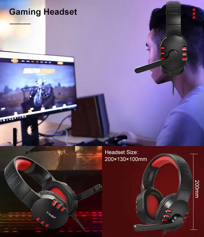 T-WOLF Thunderwolf TF880 Wired Keyboard, Mouse, Headphones and Audio Five-piece E-sports Game Enjoy Super Fast Moving Speed.
