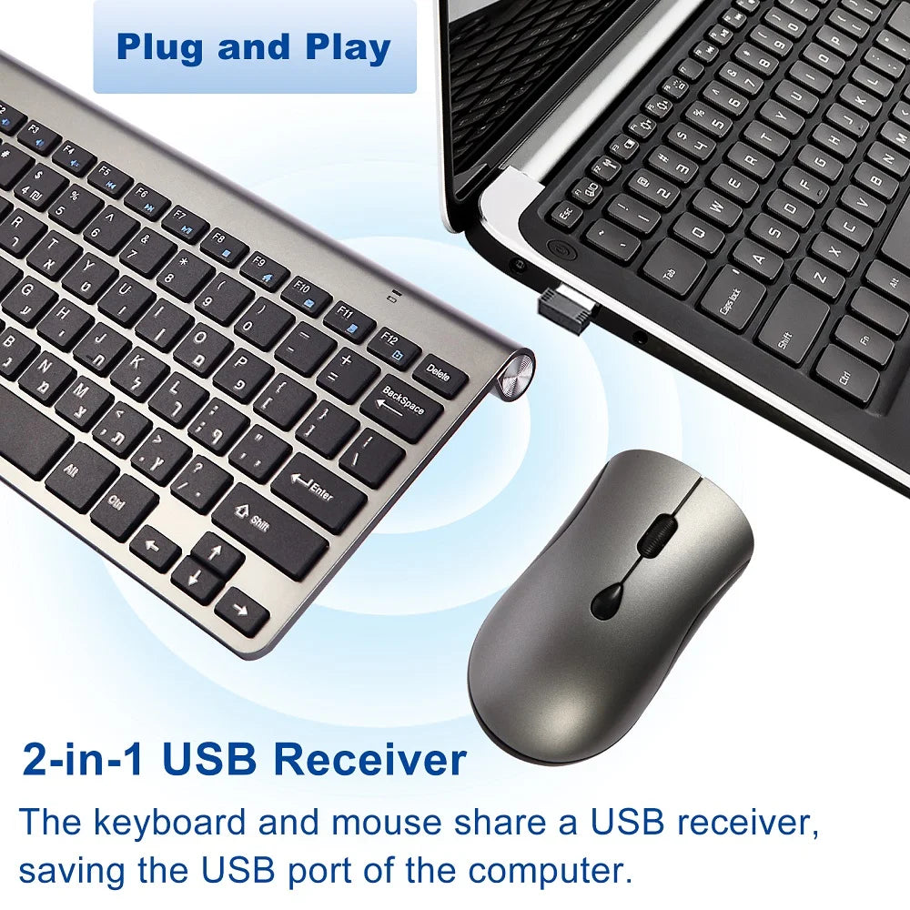 Mini Wireless Keyboard and Mouse 2.4G Protable Silent Mice Russian Korean Hebrew US Keyboard Kit for Laptop Mac PC TV Box