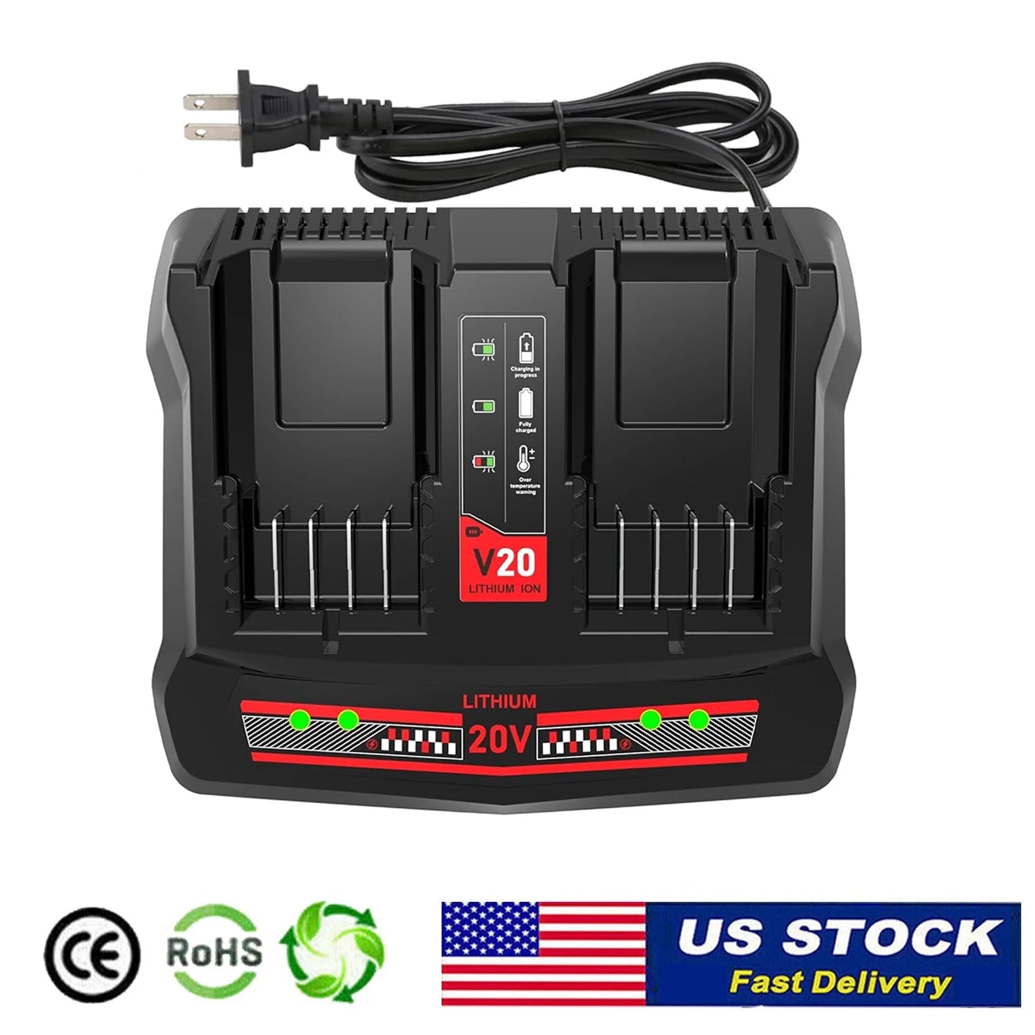 Dual Port CMCB124 Charger for Craftsman 20V Battery Charger CMCB202 CMCB201 CMCB209 CMCB100 CMCB101 CMCB102