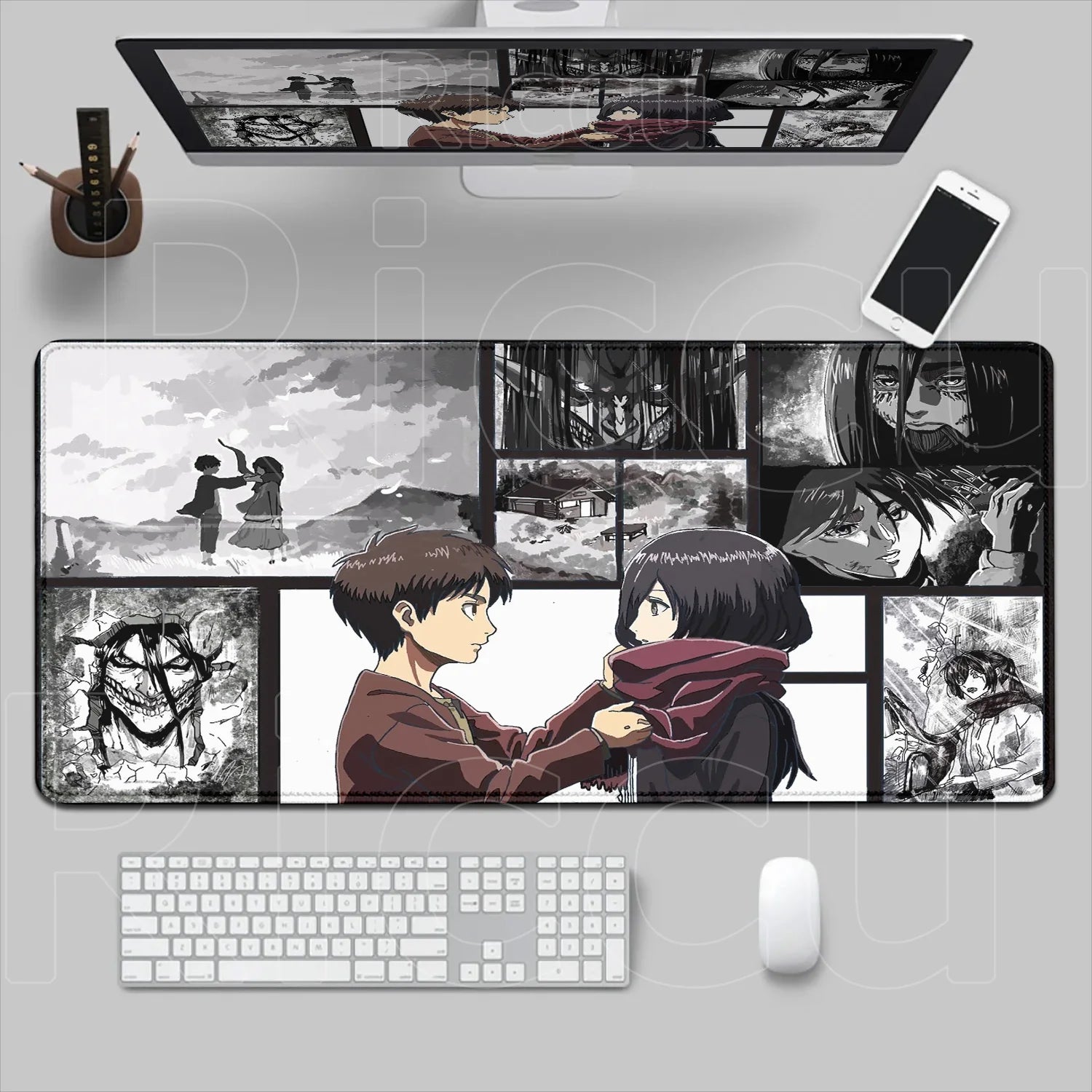 New HD Printing Attack on Titan Anime Desk Mat Large Lock Edge Mouse Pad Computer Mousepad Gaming Laptop Keyboard Mouse Mats Rug