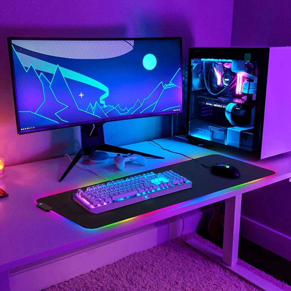 White And Black LED Mousepad RGB Gaming Mouse Pad Game Accessorie Backlit Desk Mat Computer Keyboard Mice Mat XXL Large Mausepad
