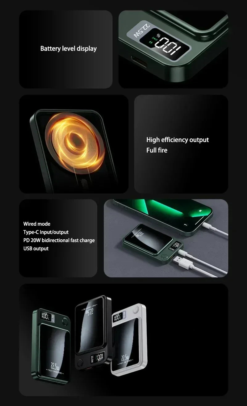 Lenovo New 500000mAh Magnetic Power Bank Fast Wireless Charging Portable Auxiliary Battery for MagSafe Samsung Huawei iPhone