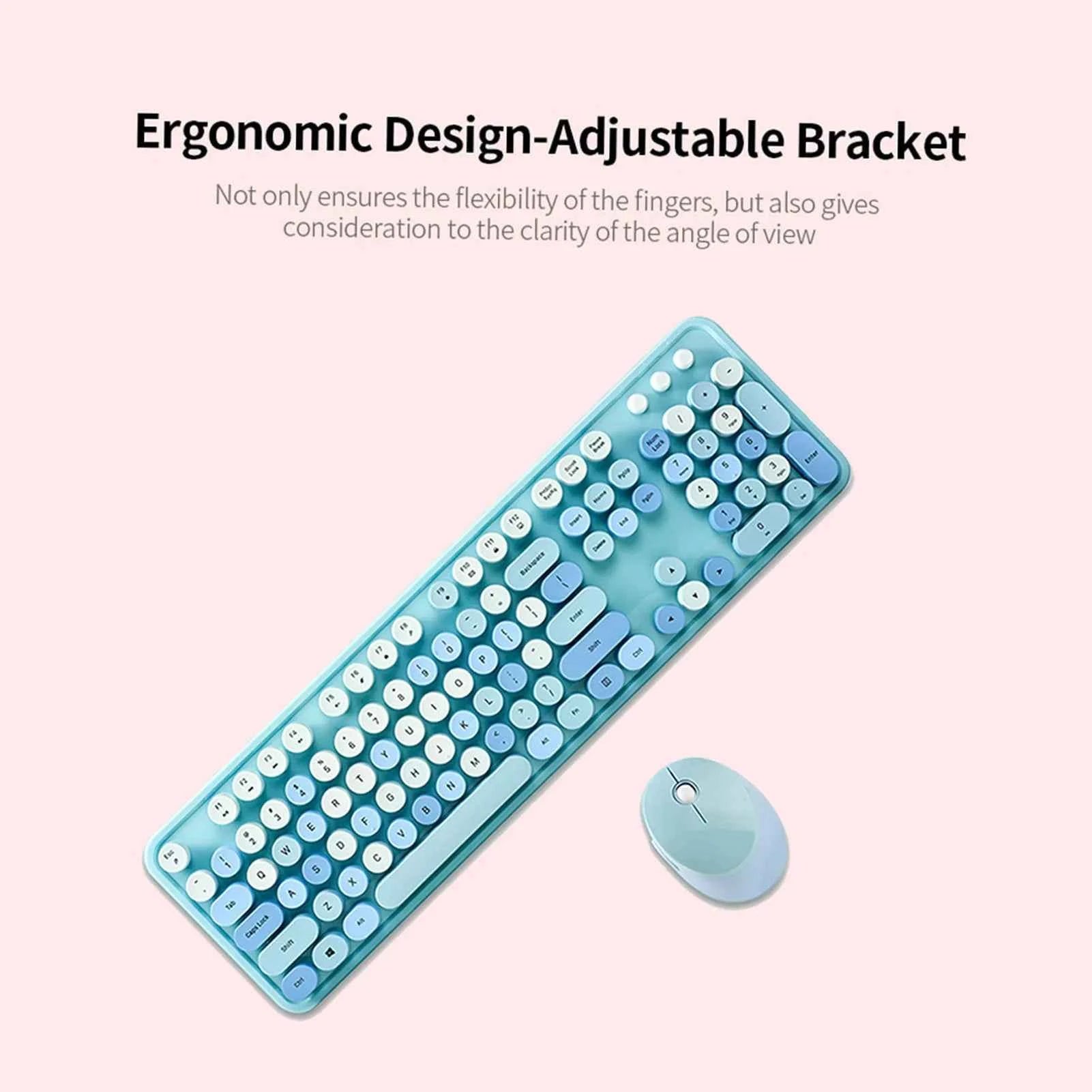 Mofii Sweet Keyboard Mouse Combo Mixed Color 2.4G Wireless Keyboard Mouse Set Circular Suspension Key Cap for PC Laptop Purple