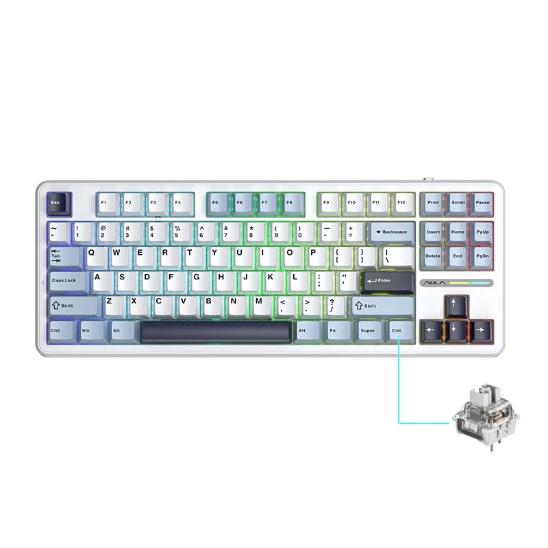 AULA F87 Pro Mechanical Keyboard 2.4g/Usb/Bluetooth Tri Mode Wireless 87 Key Rgb Pbt Gasket 5 Layer Silencing Full Key No Impact - WinSupport Tech