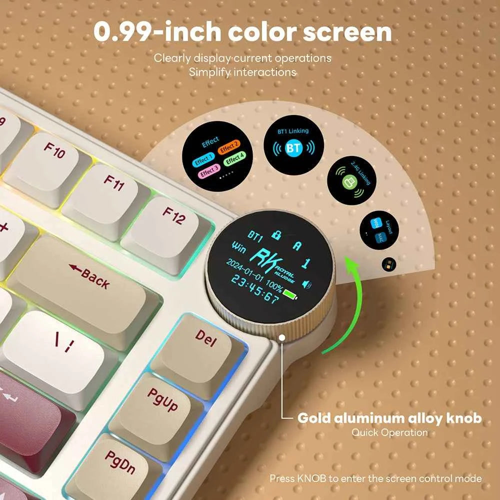 RK N80 Royal Kludge Gamer Keyboard 2.4G Wireless/Bluetooth/USB-C With 80% RGB Backlit Mechanical Keyboard Low Profile TFT Screen