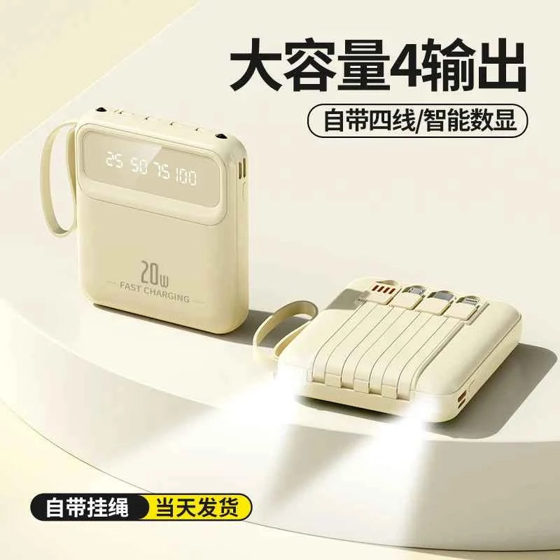 20000mAh 10000mAh Power Bank Built-in Cable Phone External Battery Powerbank Charger for Xiaomi Poco iPhone Samsung iPad