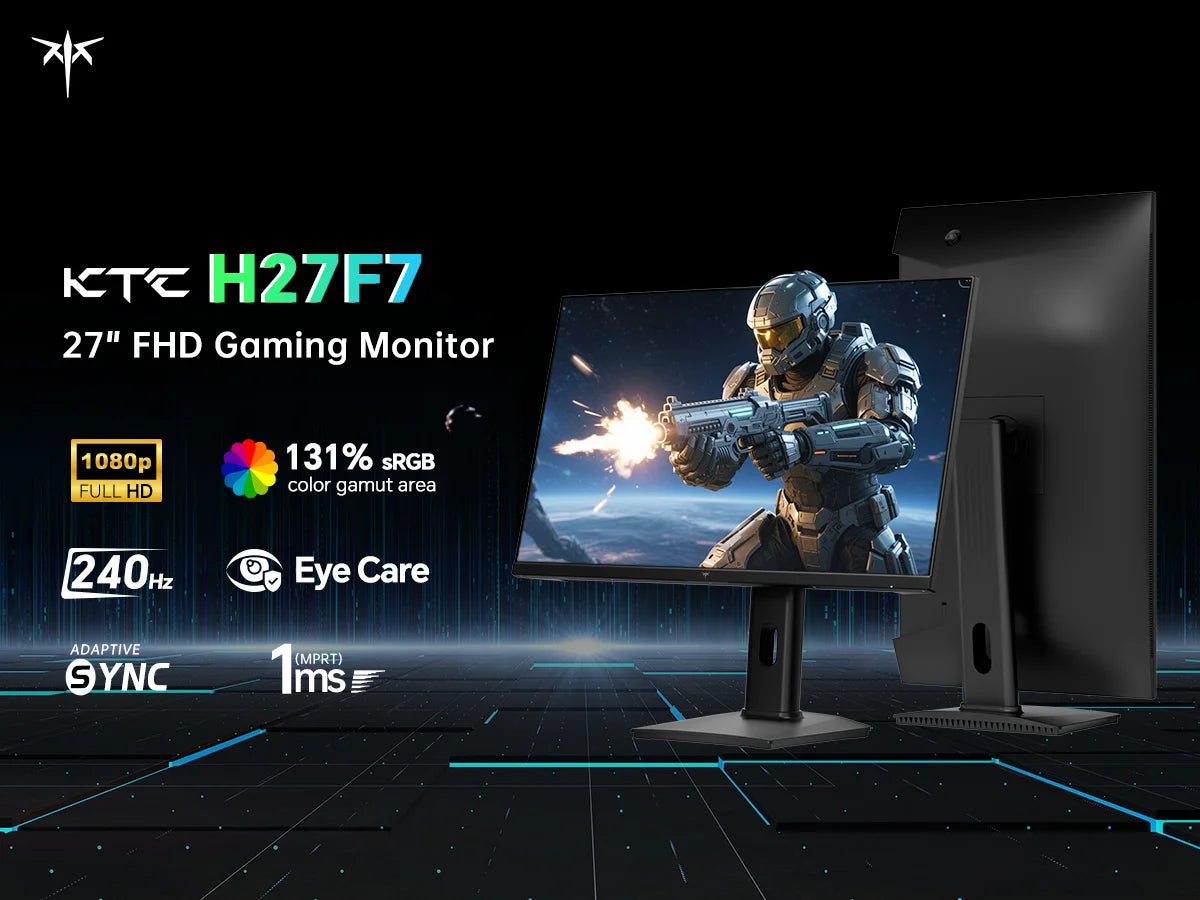 KTC 27 Inch Gaming Monitor 240Hz, FHD 1080p Fast IPS Computer Monitor with Adaptive Sync, HDR Vesa Mount, HDMI/DP/USB, H27F7